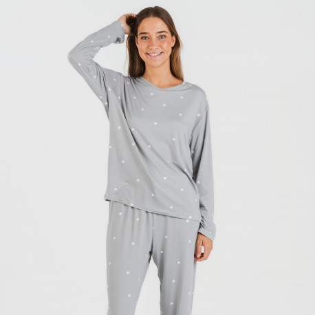 Pijama largo mujer soft Choer gris pijamas-largos-de-mujer