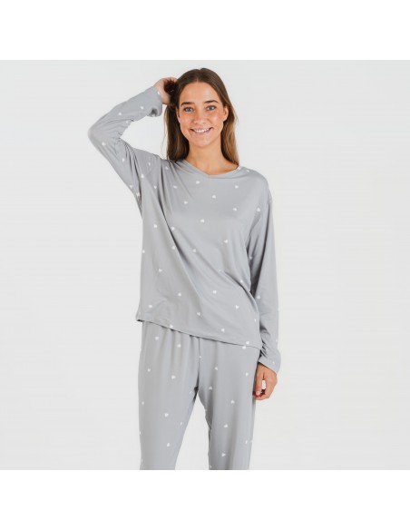 Pijama largo mujer soft Choer gris pijamas-largos-de-mujer