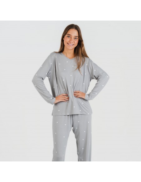 Pijama largo mujer soft Choer gris pijamas-largos-de-mujer