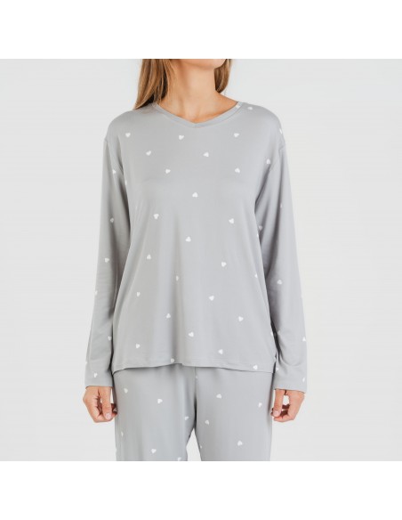 Pijama largo mujer soft Choer gris pijamas-largos-de-mujer