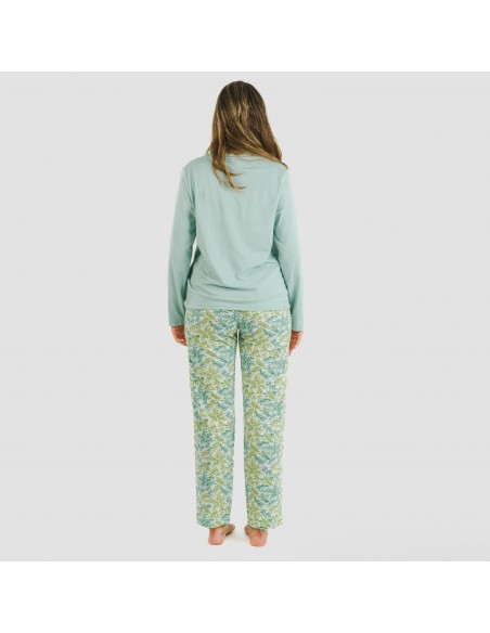 Pijama largo algodón Zafra verde azulado pijamas-largos-de-mujer