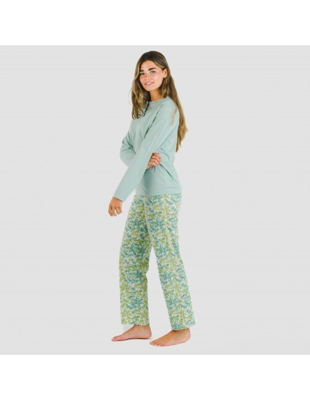 Pijama largo algodón Zafra verde azulado pijamas-largos-de-mujer