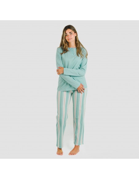 Pijama largo algodón Raya Galda verde pijamas-largos-de-mujer