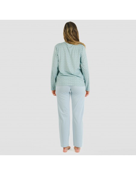 Pijama largo algodón Cris celeste pijamas-largos-de-mujer