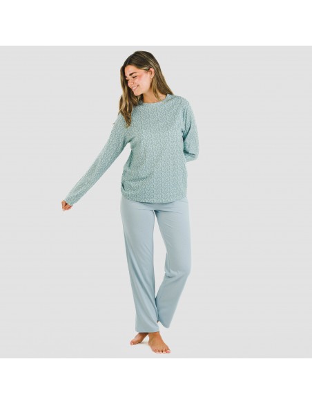 Pijama largo algodón Cris celeste pijamas-largos-de-mujer