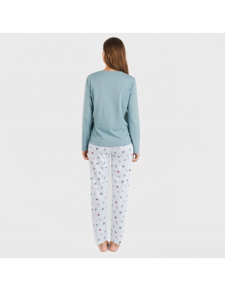 Pijama largo algodón Marquitos verde azulado pijamas-largos-de-mujer