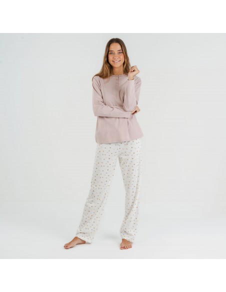 Pijama largo algodón Isita malva pijamas-largos-de-mujer