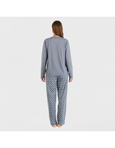 Pijama largo algodón Summer azul azafata pijamas-largos-de-mujer