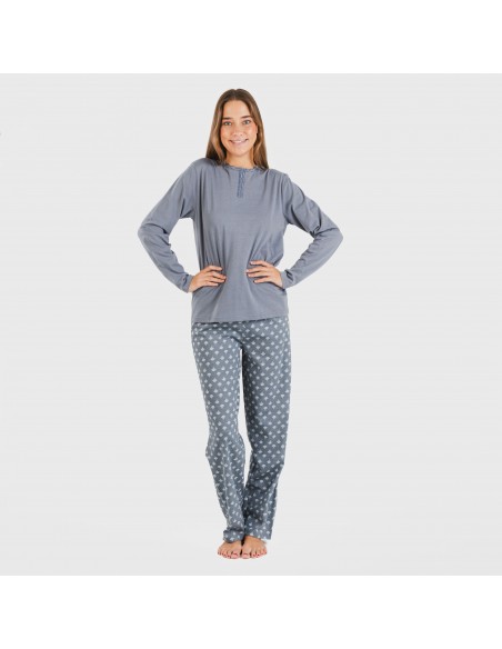 Pijama largo algodón Summer azul azafata pijamas-largos-de-mujer