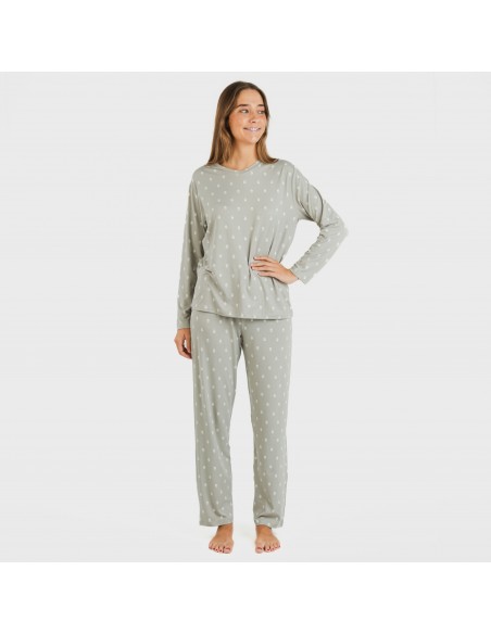 Pijama largo mujer soft Baby verde caceria pijamas-largos-de-mujer