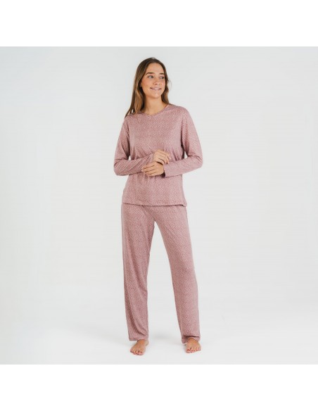 Pijama largo mujer soft Lolenda malva rosa pijamas-largos-de-mujer