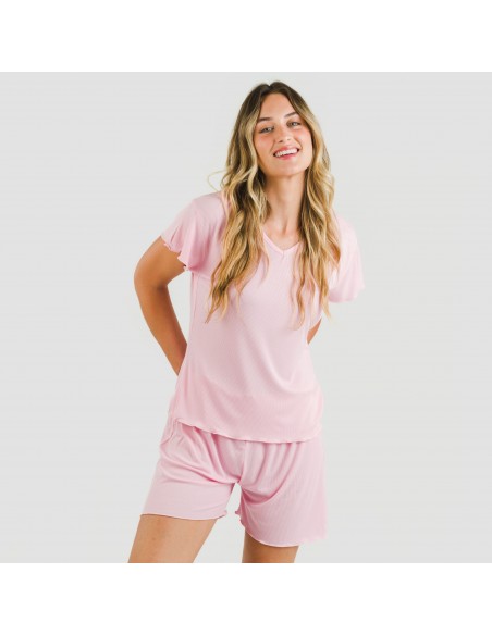 Pijama corto de manga corta mujer canale viscosa liso pijamas-cortos-mujer