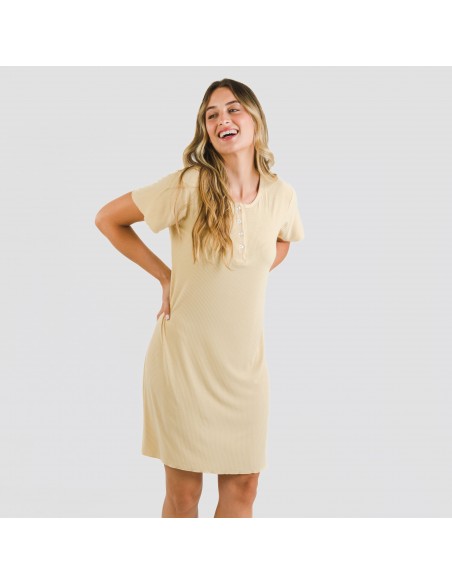 Blusón manga corta canalé viscosa liso vestidos-y-blusones-mujer