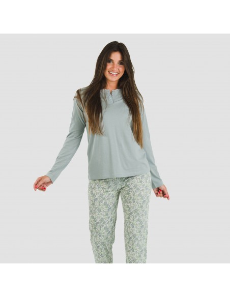 Pijama largo algodón Nadia verde azulado pijamas-largos-de-mujer