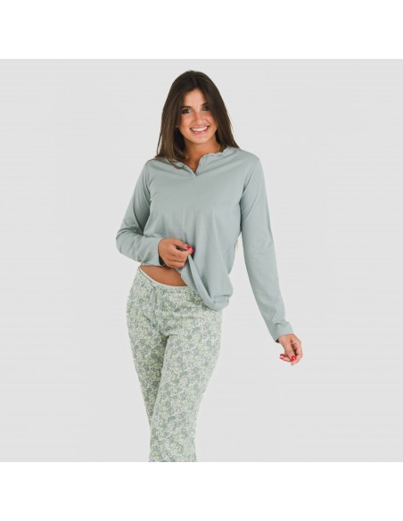 Pijama largo algodón Nadia verde azulado pijamas-largos-de-mujer