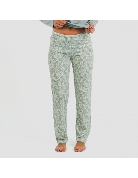 Pijama largo algodón Nadia verde azulado pijamas-largos-de-mujer