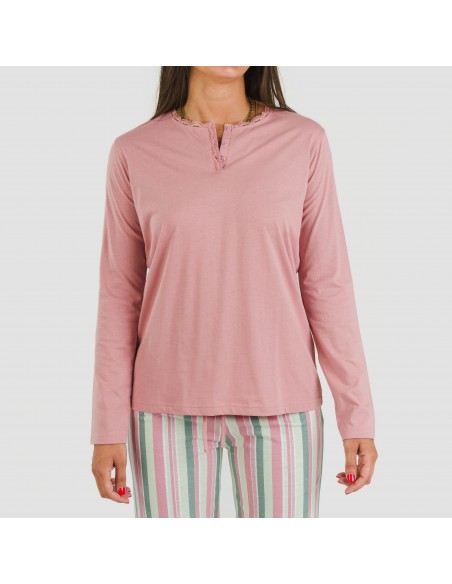 Pijama largo algodón Blondo rosa pijamas-largos-de-mujer