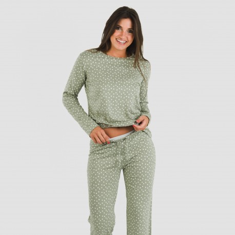 Pijama largo algodón Naty verde pijamas-largos-de-mujer