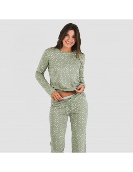 Pijama largo algodón Naty verde pijamas-largos-de-mujer