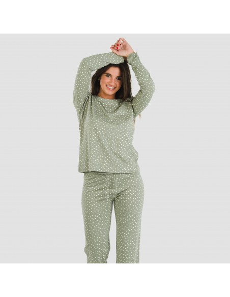 Pijama largo algodón Naty verde pijamas-largos-de-mujer