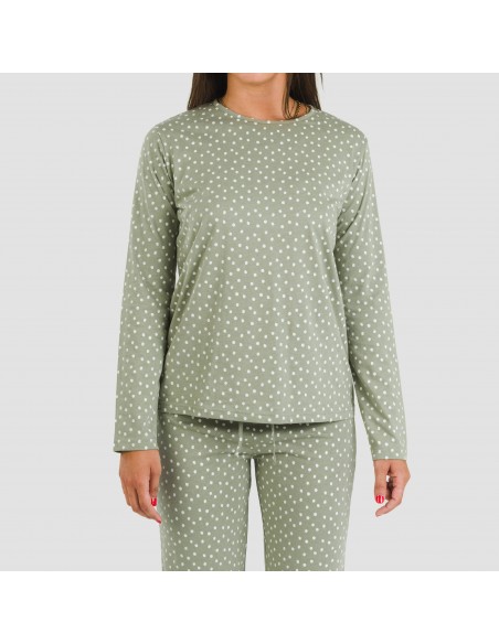 Pijama largo algodón Naty verde pijamas-largos-de-mujer