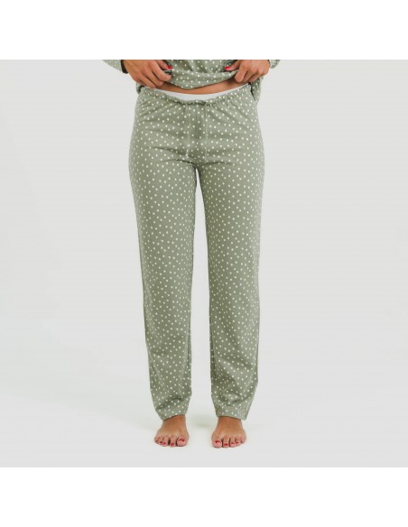 Pijama largo algodón Naty verde pijamas-largos-de-mujer