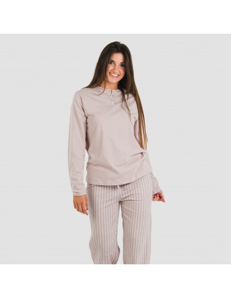 Pijama largo algodón Raya Beatrice malva pijamas-largos-de-mujer