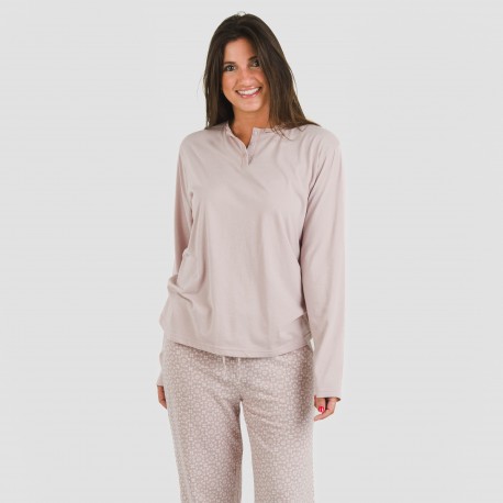 Pijama largo algodón Madrigal marsala pijamas-largos-de-mujer