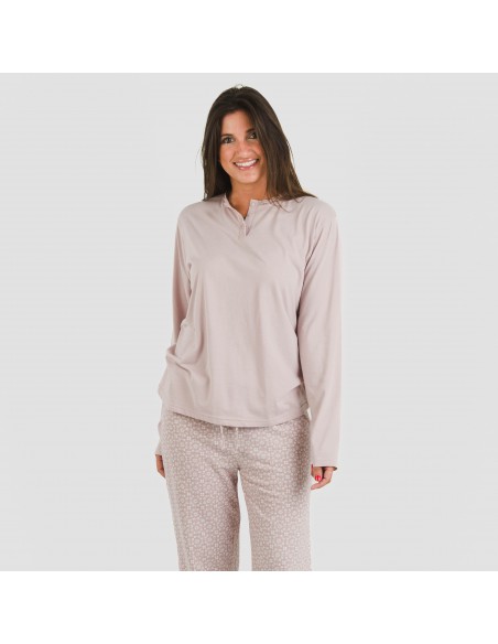 Pijama largo algodón Madrigal marsala pijamas-largos-de-mujer