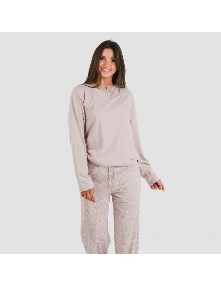 Pijama largo algodón Madrigal marsala pijamas-largos-de-mujer