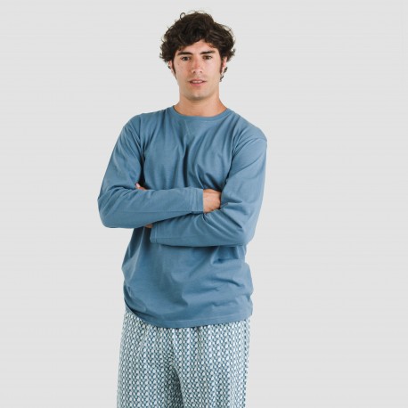 Pijama largo algodón hombre Draft verde menta pijamas-largos-hombre