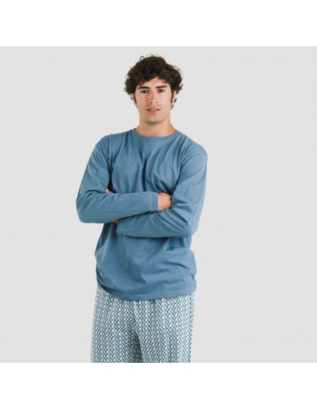 Pijama largo algodón hombre Draft verde menta pijamas-largos-hombre