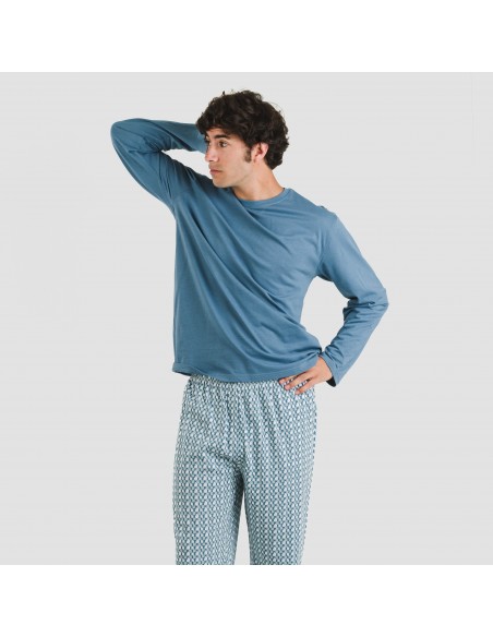 Pijama largo algodón hombre Draft verde menta pijamas-largos-hombre