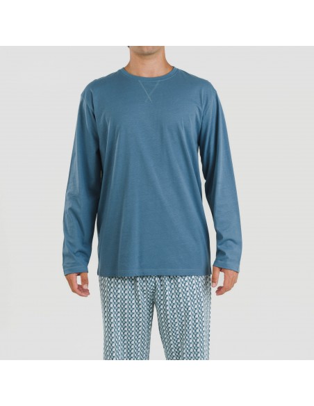 Pijama largo algodón hombre Draft verde menta pijamas-largos-hombre