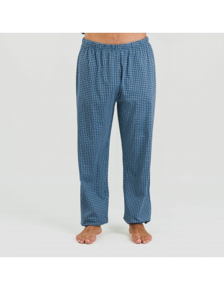 Pijama largo algodón hombre Cuadro Kike azul pijamas-largos-hombre