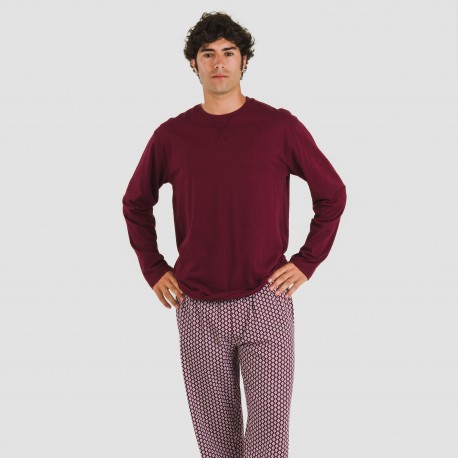 Pijama largo algodón hombre Sassy burdeos pijamas-largos-hombre