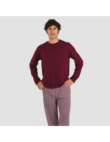 Pijama largo algodón hombre Sassy burdeos pijamas-largos-hombre