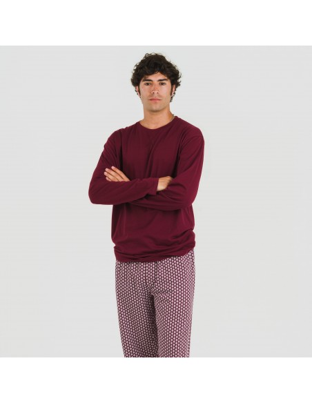 Pijama largo algodón hombre Sassy burdeos pijamas-largos-hombre