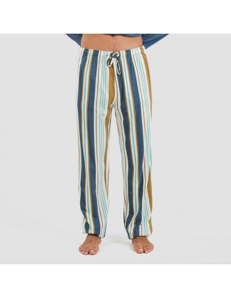 Pijama largo algodón hombre Raya Cap azul pijamas-largos-hombre