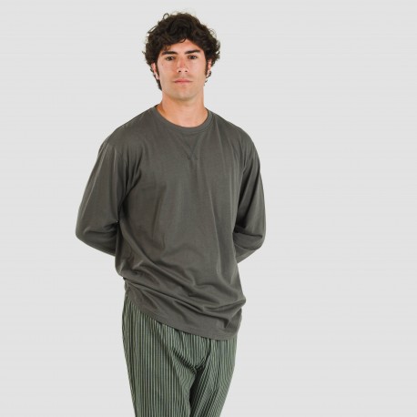 Pijama largo algodón hombre Raya Derek verde oscuro pijamas-largos-hombre