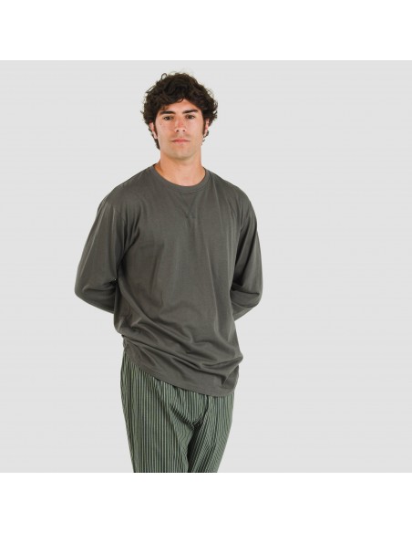 Pijama largo algodón hombre Raya Derek verde oscuro pijamas-largos-hombre