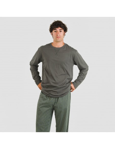 Pijama largo algodón hombre Raya Derek verde oscuro pijamas-largos-hombre