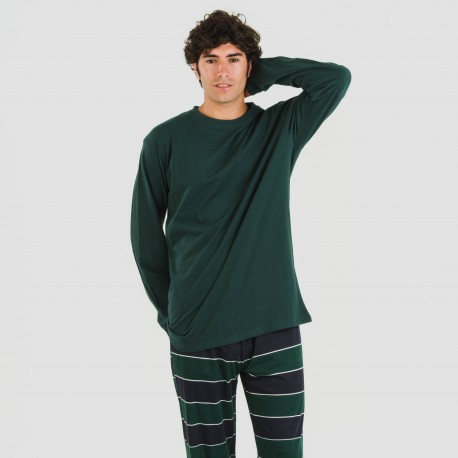 Pijama largo algodón hombre Lorenzo verde pijamas-largos-hombre