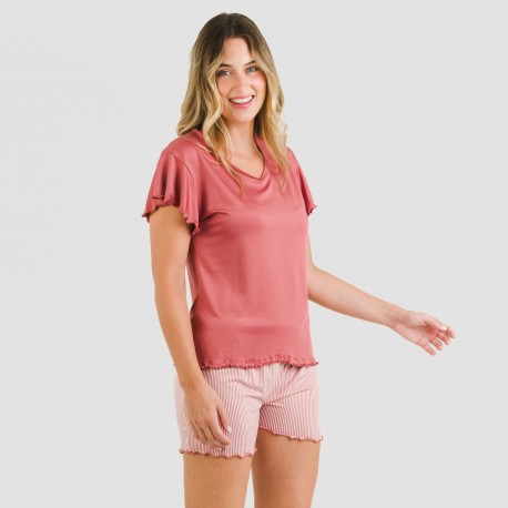 Pijama manga corta mujer soft Raya Aliena marsala pijamas-cortos-mujer