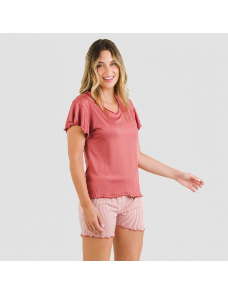 Pijama manga corta mujer soft Raya Aliena marsala pijamas-cortos-mujer