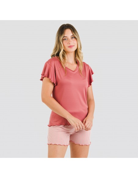 Pijama manga corta mujer soft Raya Aliena marsala pijamas-cortos-mujer