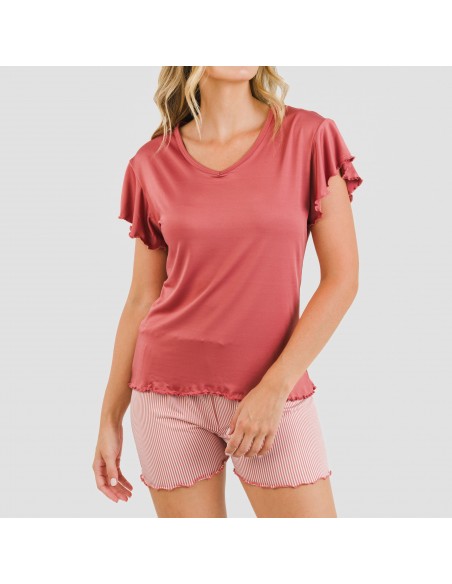 Pijama manga corta mujer soft Raya Aliena marsala pijamas-cortos-mujer