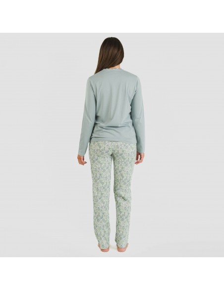 Pijama largo algodón Nadia verde azulado pijamas-largos-de-mujer