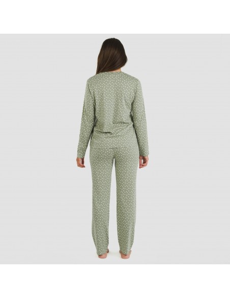 Pijama largo algodón Naty verde pijamas-largos-de-mujer