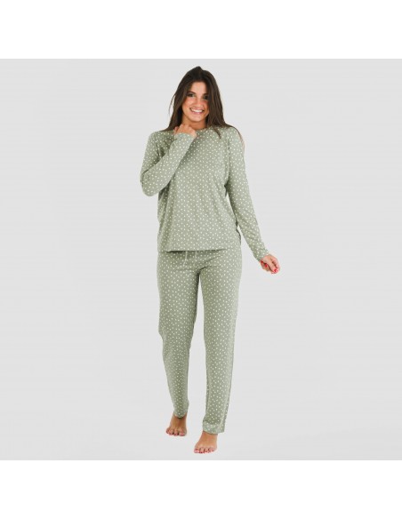 Pijama largo algodón Naty verde pijamas-largos-de-mujer